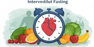 Intermittent fasting and heart health benefits illustrated by a strong heart and healthy diet.