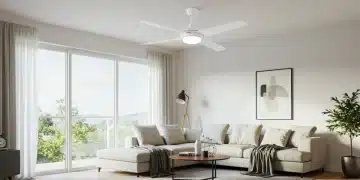 Modern ceiling fan in a bright living room, enhancing air circulation