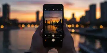 Smartphone displaying advanced camera app interface for mobile photography