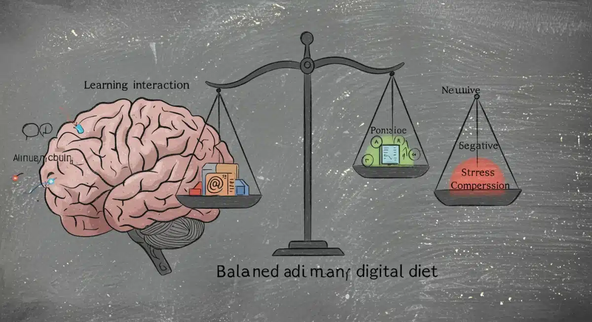 Brain with balanced scales representing digital well-being