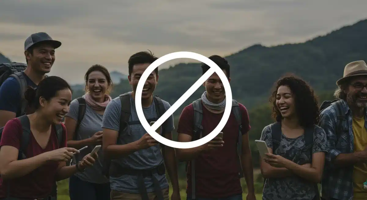 People enjoying outdoor activities, digital detox concept