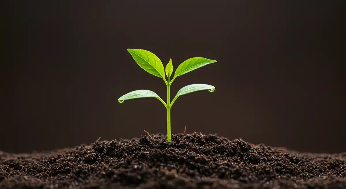 Green plant sprouting, symbolizing mental health growth and positive habits.