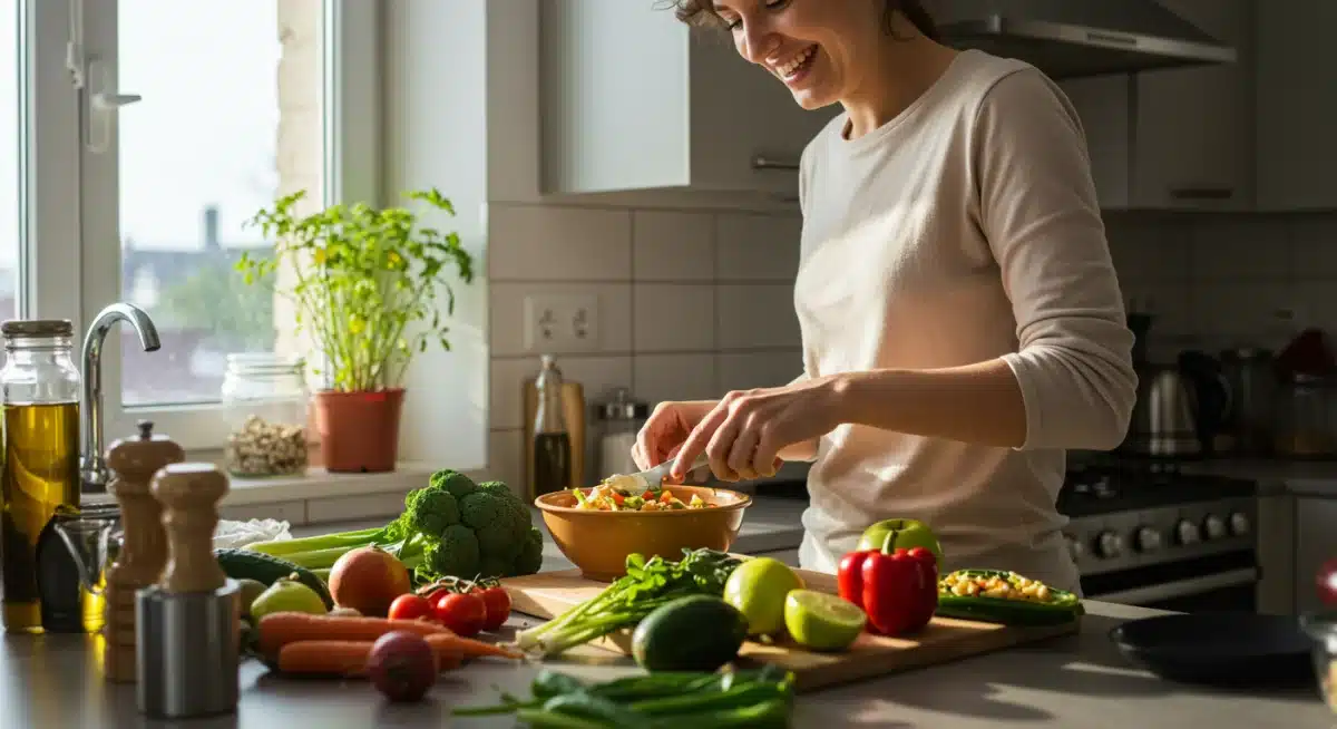 Enjoying preparation of a plant-based meal