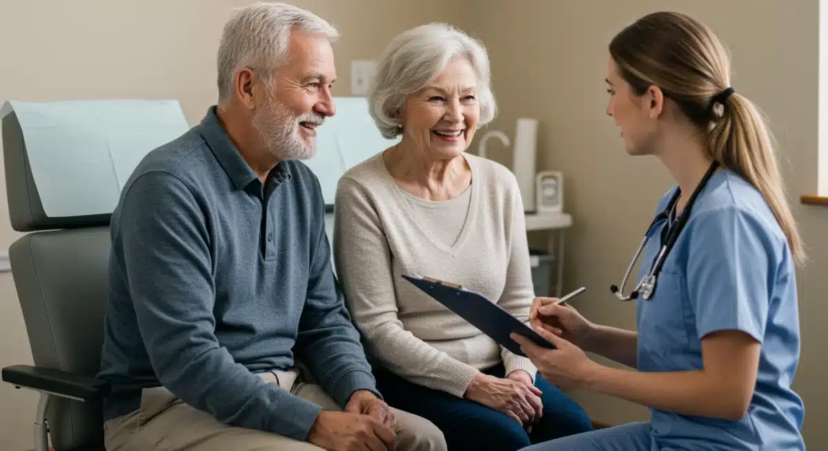 Senior couple discussing preventative care with doctor