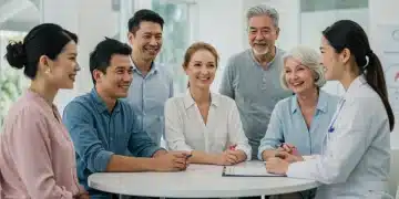 Diverse individuals discussing preventive health with a doctor