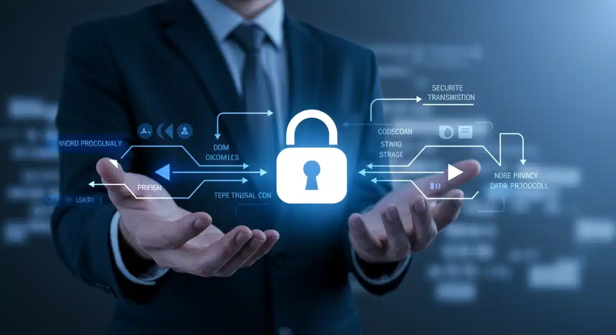 Secure data flow with padlock icon, representing enhanced data protection.