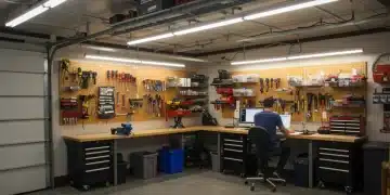 Transformed garage interior functioning as a modern home workspace
