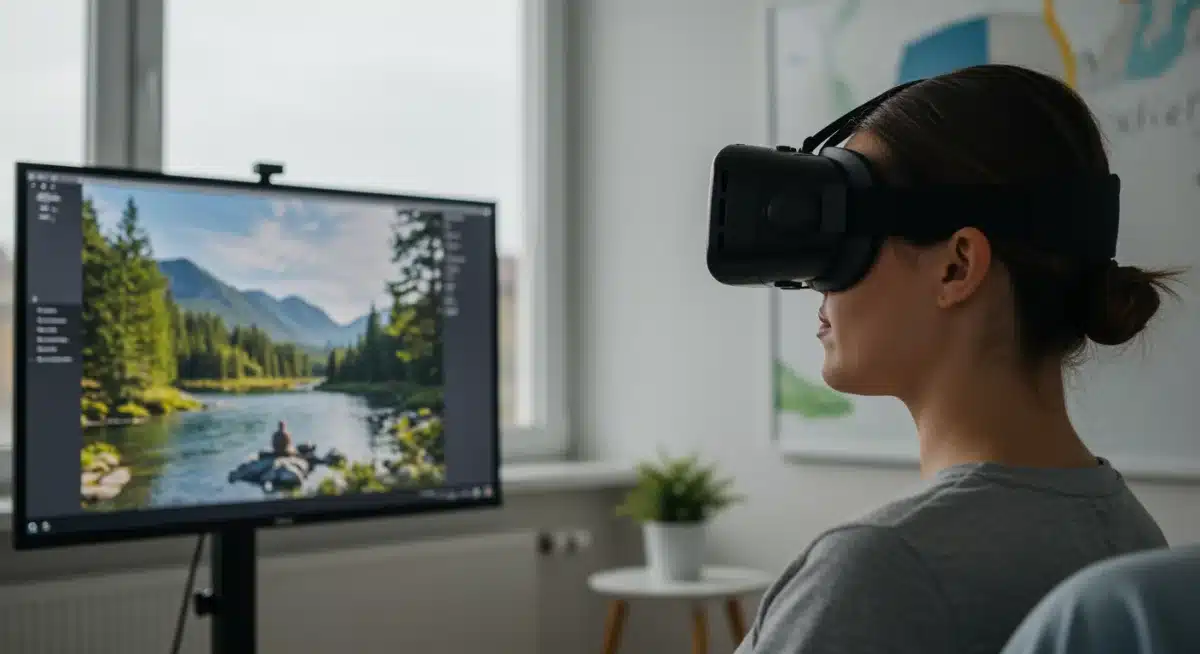 Individual experiencing virtual reality therapy for mental health